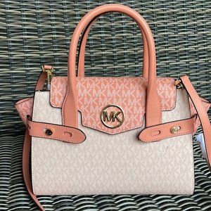 Michael Kors Carmen Medium Color-Block Logo Flap Satchel Sherbert